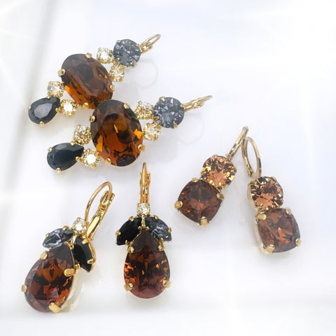 Earrings with burgundy and Maroon crystals