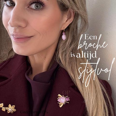 Fly brooch with beige and red Swarovski crystals