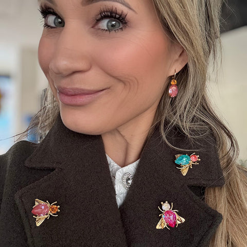 Earrings with round and drop crystals