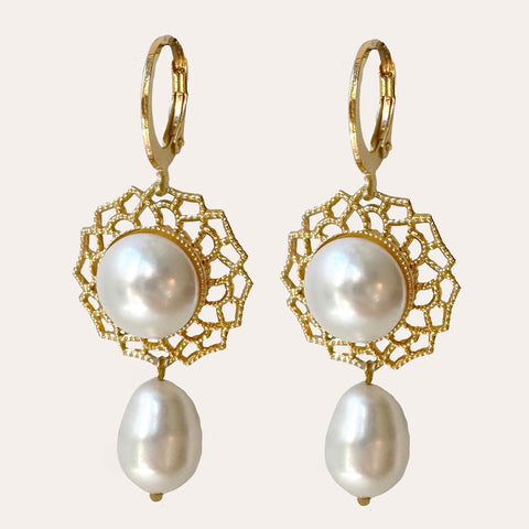 Earrings with ornament and Mocha pearls