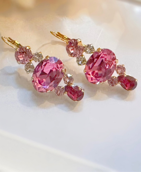 Earrings with pink and red Swarovski stones