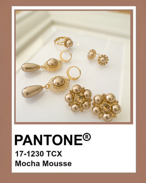Earrings with ornament and Mocha pearls