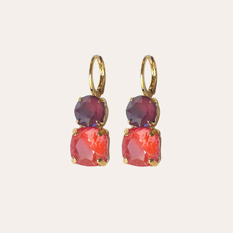 Earrings with burgundy and orange crystals