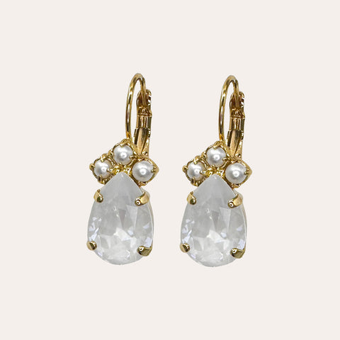 Earrings with 3 pearls and a white Swarovski drop