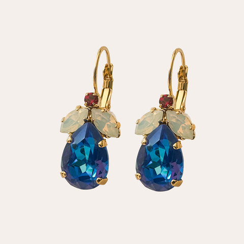Koningsdag Rood-wit-blauw oorhangers met blaadjes en een Swarovki-druppel
