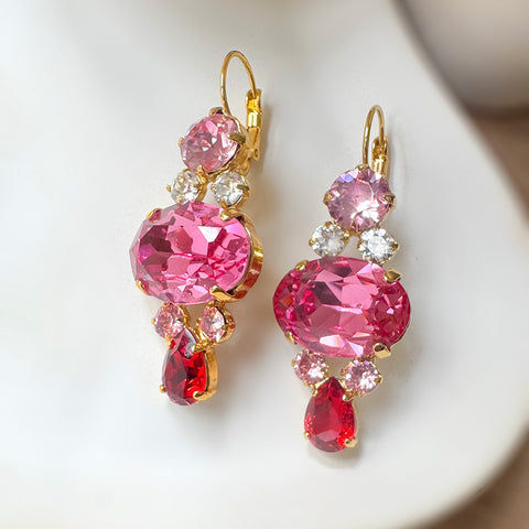 Notify me: Oorbellen met roze en rode Swarovski-stenen