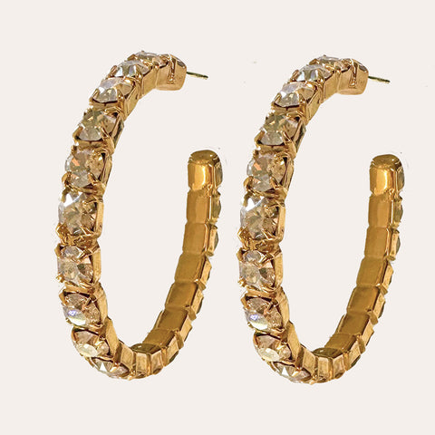 Wide hoop earrings set with golden Swarovski crystals (l)