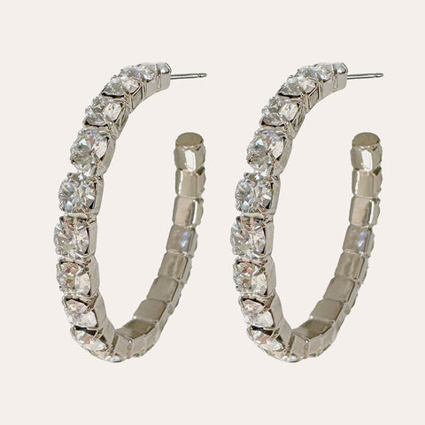 Wide silver hoop earrings set with Swarovski crystals (l)