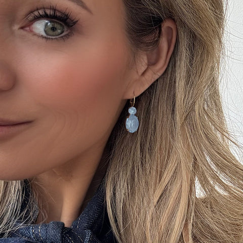 Earrings with light blue round and oval crystals
