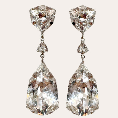 Silver earrings with large crystal drops