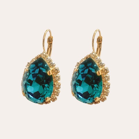 Earrings with flower, pearl and gold crystal