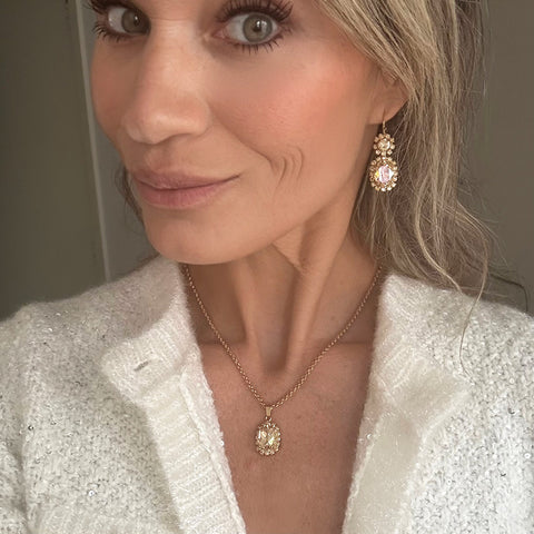 Notify me, Set: collier + oorbellen - Bruine Swarovski stenen