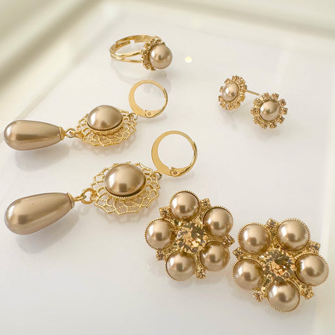 Earrings with ornament and Mocha pearls