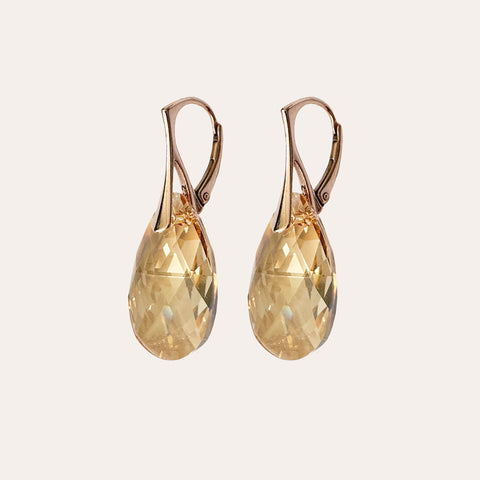 Rose gold earrings with gold crystal drops