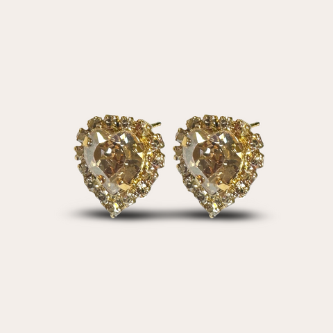 Gouden hartjes oorstekers met Swarovski kristallen