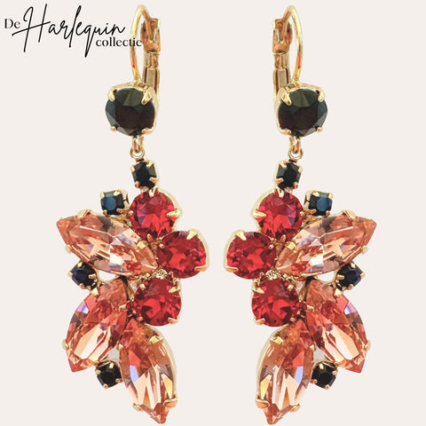 Oorhangers met rode en peach Swarovski-stenen