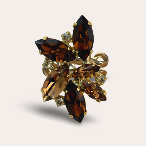 Ring bezet met donkerbruine kristallen (l)