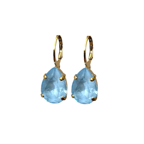 Hoop earrings with a light blue Swarovski drop