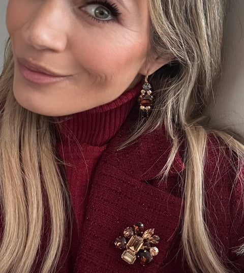 Broche met bruine en gouden Swarovski-kristallen