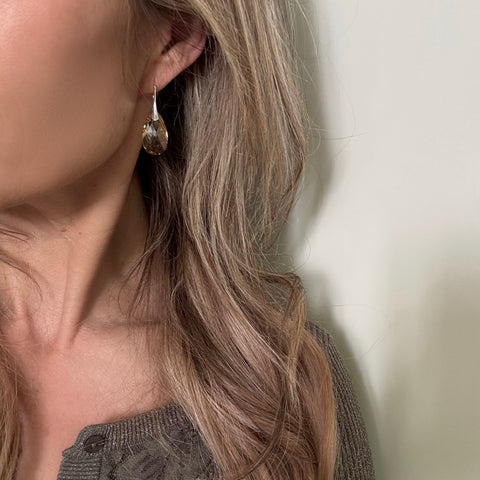 Silver earrings with pink crystal drops