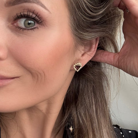 Stud earrings with purple heart