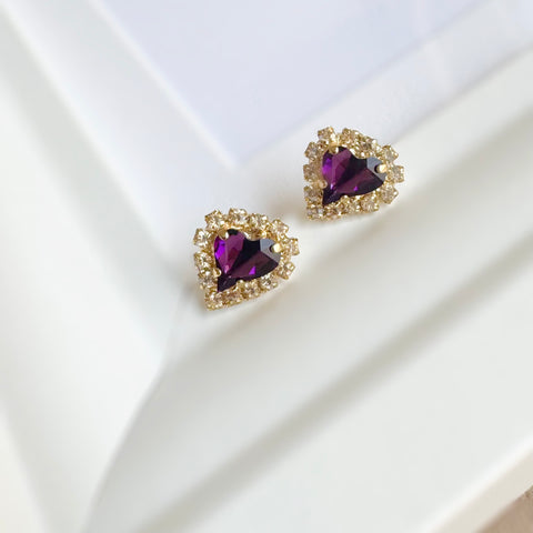 Stud earrings with purple heart