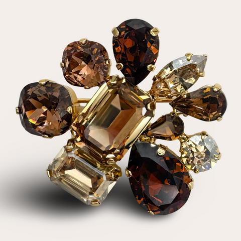 Broche met bruine en gouden Swarovski-kristallen