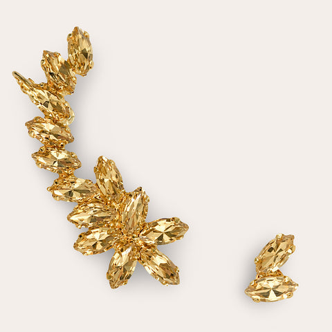 Oorklimmer (R) met gouden Swarovski kristallen – statement oorbel