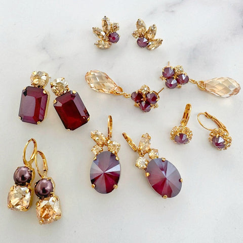 Burgundy Swarovski oorstekers – limited edition goud & bordeaux