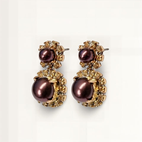 Bordeaux Parel Oorstekers met Swarovski