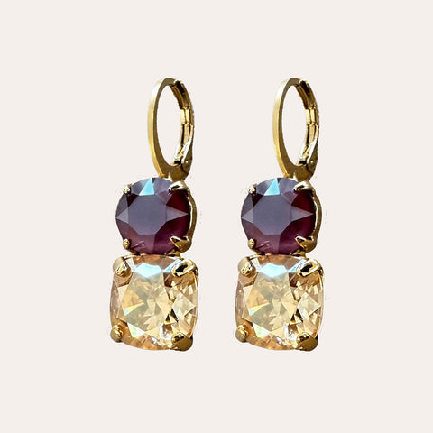 Earrings with burgundy red and gold crystals