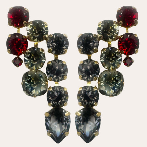 Statement waterval-oorbellen met rode kristallen
