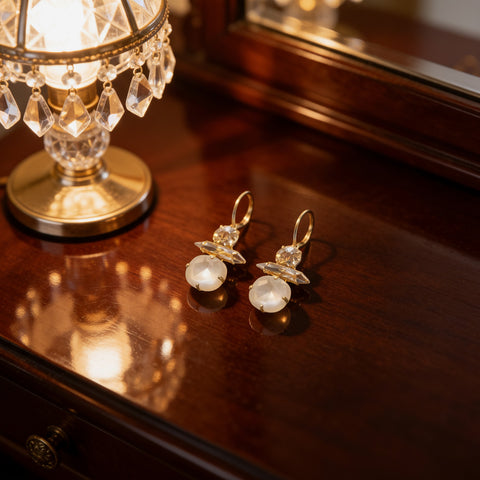 Oorhangers met gouden en witte Swarovski-stenen