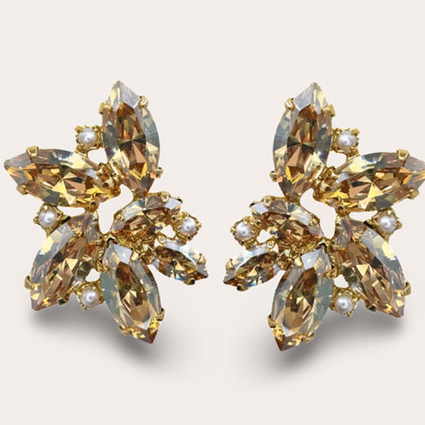 Grote oorknoppen bezet met 10 gouden kristallen en pareltjes