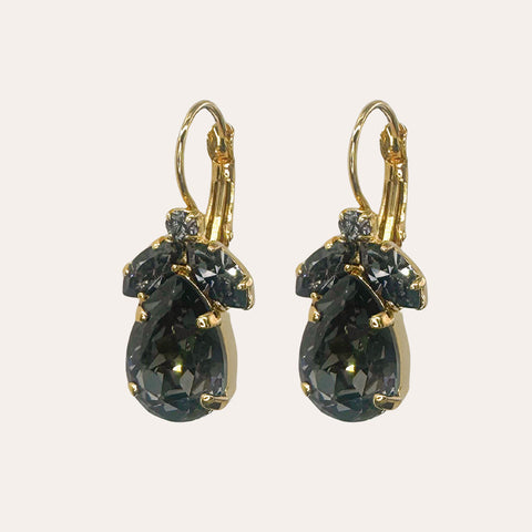 Notify me: Earrings with black-gray leaves and a Swarovski drop