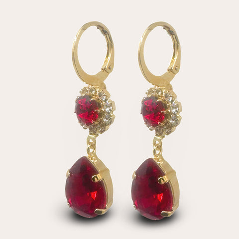 Earrings with dark blue flower and drop