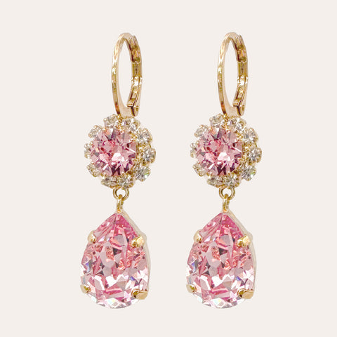 Gold plated oorhangers met Swarovski stenen & bloemdetail