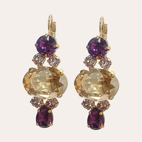 Oorbellen met paarse en gouden Swarovski-stenen