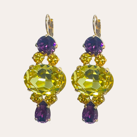 Oorbellen met paarse en gele Swarovski-stenen