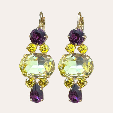 Oorbellen met paarse en gele Swarovski-stenen