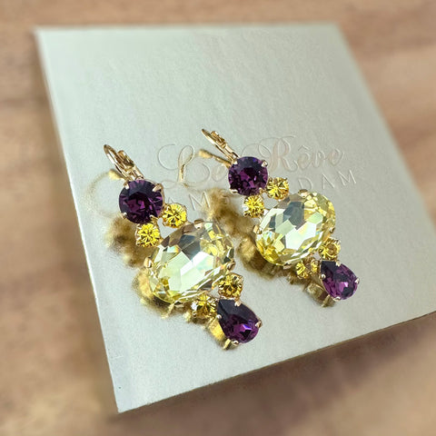 Oorbellen met paarse en gele Swarovski-stenen