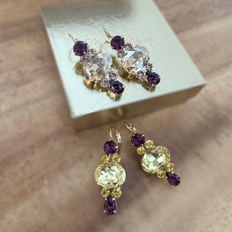 Oorbellen met paarse en gele Swarovski-stenen