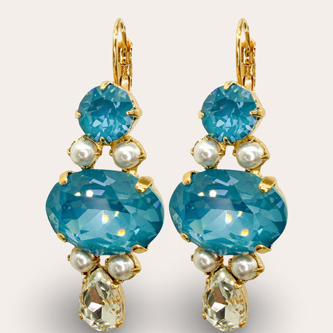Oorbellen met teal blauwe Swarovski-stenen