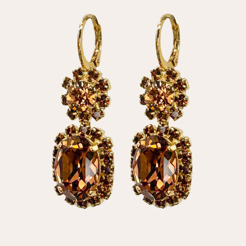 Green earrings with shiny crystals
