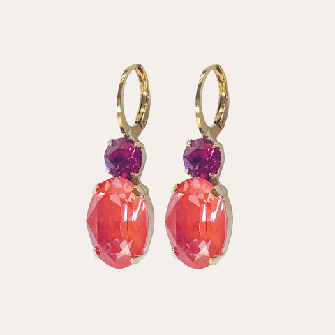 Earrings with fuchsia round and orange oval crystals
