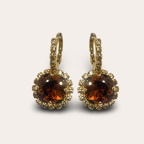 Oorhangers met donkerbruine kristallen