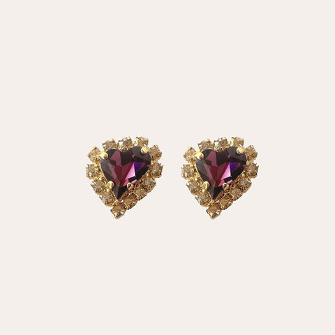 Stud earrings with purple heart