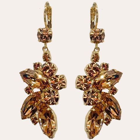 Earrings with golden and olive-green Swarovski stones