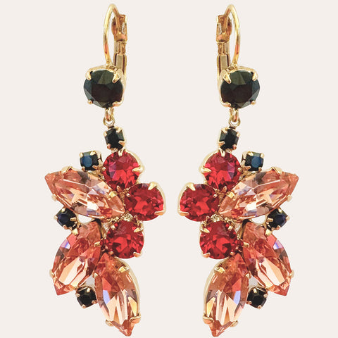 Oorhangers met rode en peach Swarovski-stenen