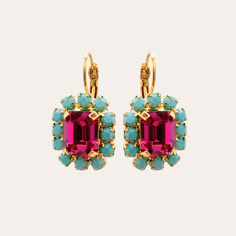 Green earrings with shiny crystals